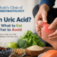 High uric acid diet guide showing foods to eat and foods to avoid for gout, hyperuricemia, uric acid control, and joint health.